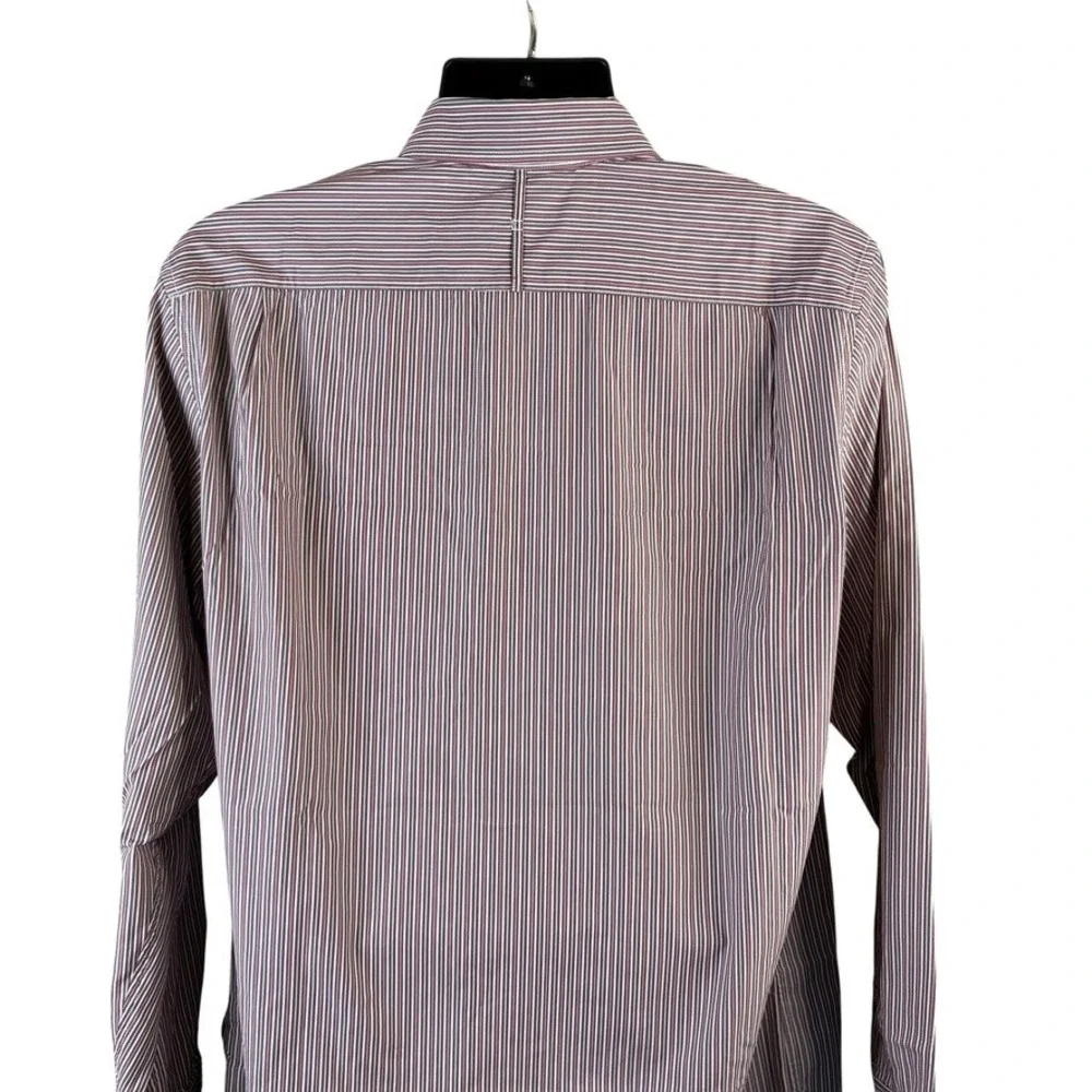 Banana Republic Mens Large Classic Fit Striped Button Down Shirt Burgundy Brown